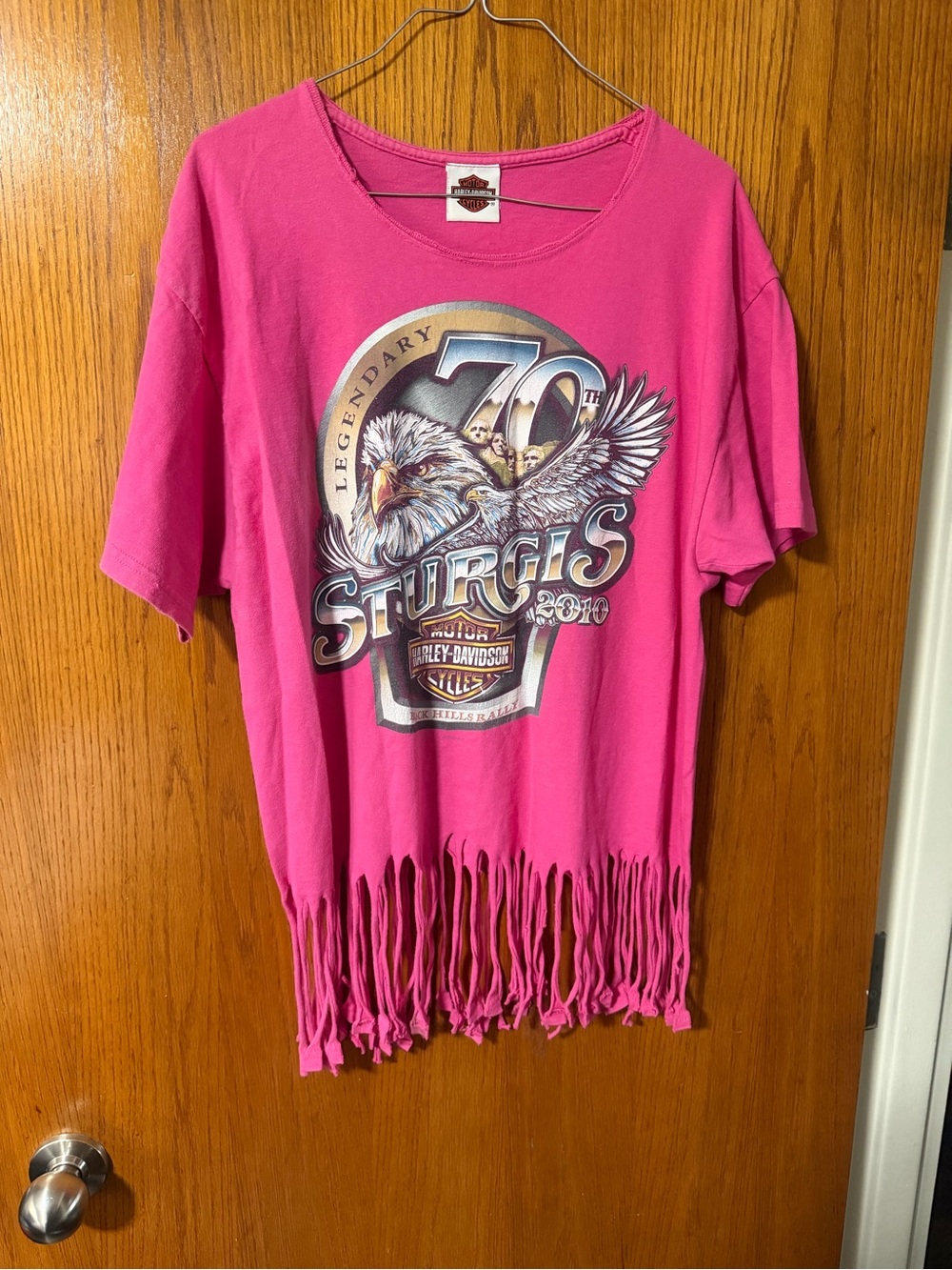 Women’s Size L Harley-Davidson Pink Sturgis 70th Anniversary Fringe Tee
